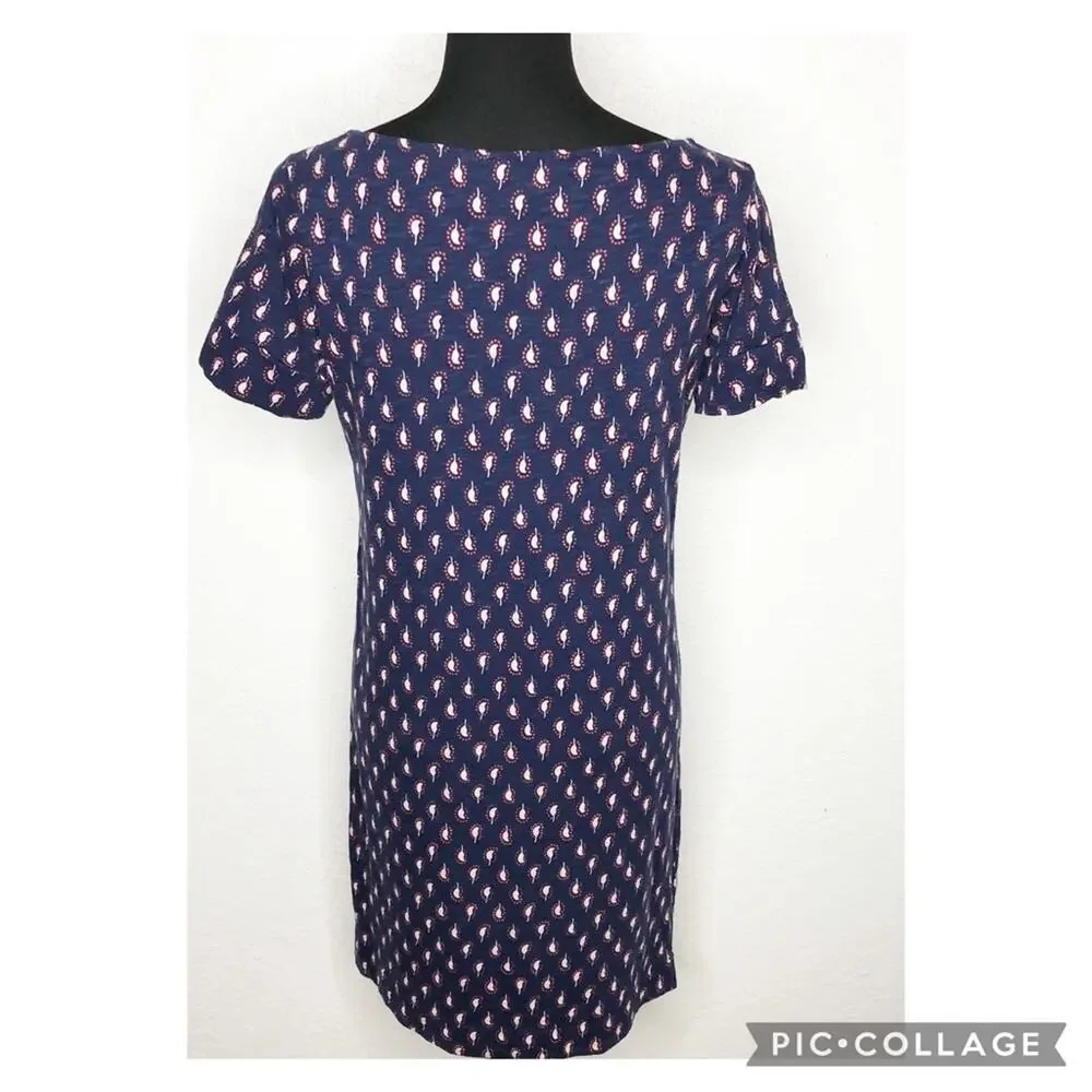 Boden navy blue pink paisley print knit shift dress size 6R
